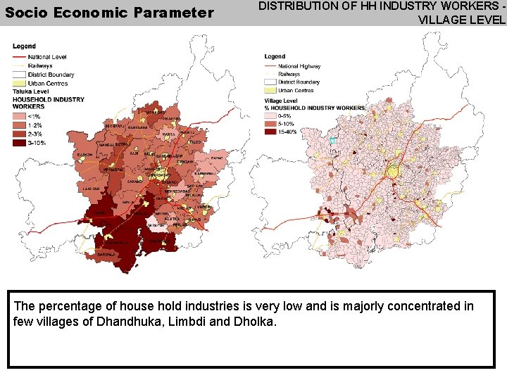 Socio Economic Parameter DISTRIBUTION OF HH INDUSTRY WORKERS VILLAGE LEVEL The percentage of house