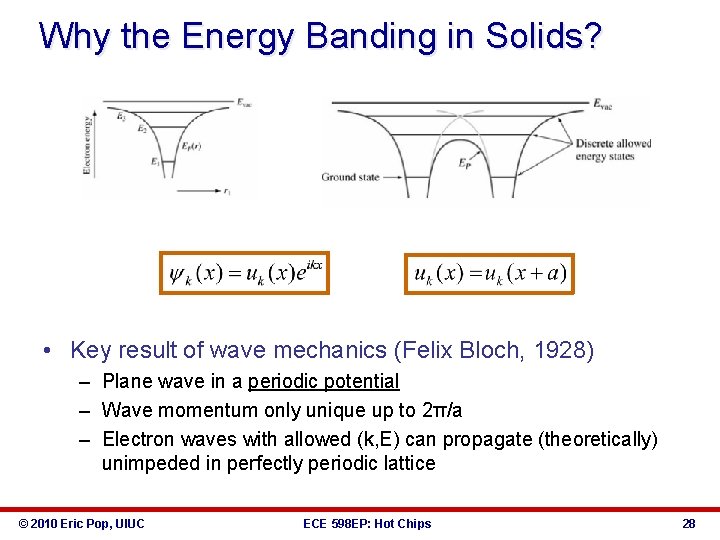 Why the Energy Banding in Solids? • Key result of wave mechanics (Felix Bloch,