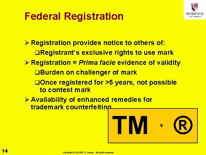 Federal Registration Ø Registration provides notice to others of: q. Registrant’s exclusive rights to