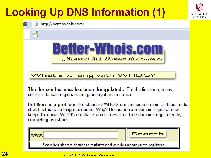 Looking Up DNS Information (1) 24 Copyright © 2019 M. E. Kabay. All rights