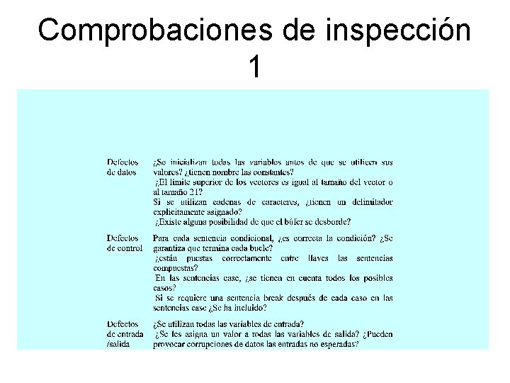 Comprobaciones de inspección 1 