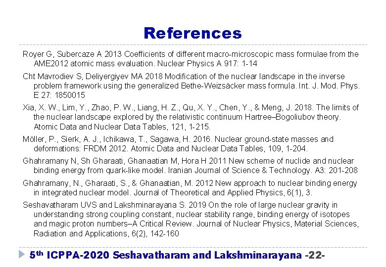 References Royer G, Subercaze A 2013 Coefficients of different macro-microscopic mass formulae from the References Royer G, Subercaze A 2013 Coefficients of different macro-microscopic mass formulae from the