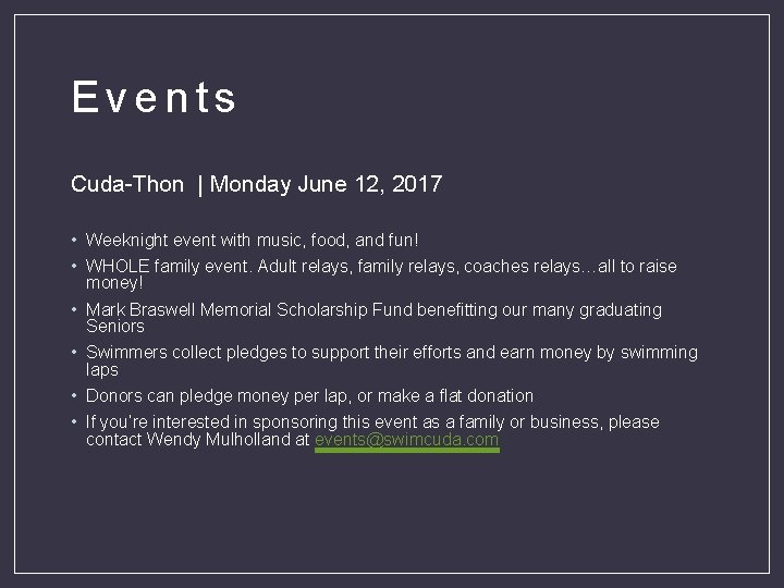 Events Cuda-Thon | Monday June 12, 2017 • Weeknight event with music, food, and