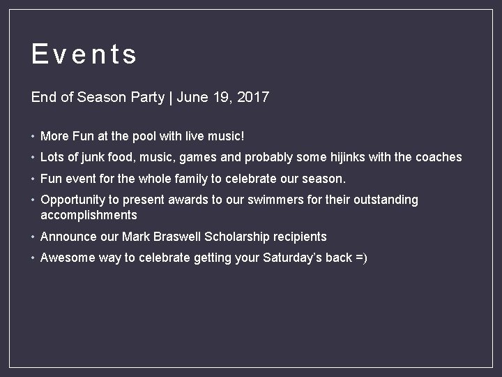 Events End of Season Party | June 19, 2017 • More Fun at the