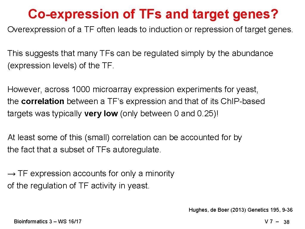 Co-expression of TFs and target genes? Overexpression of a TF often leads to induction