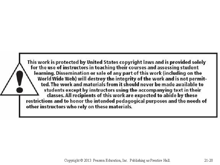 Copyright © 2013 Pearson Education, Inc. Publishing as Prentice Hall. 21 -20 