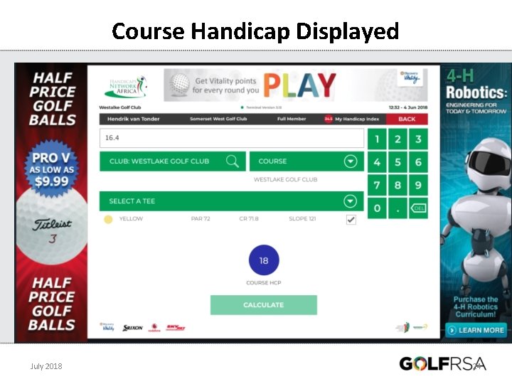 Course Handicap Displayed July 2018 24 