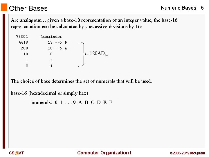 Other Bases Numeric Bases 5 Are analagous… given a base-10 representation of an integer