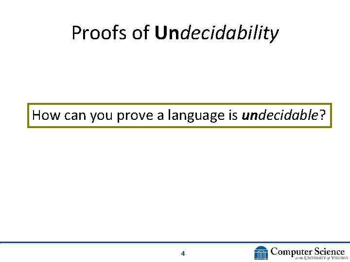 Proofs of Undecidability How can you prove a language is undecidable? 4 