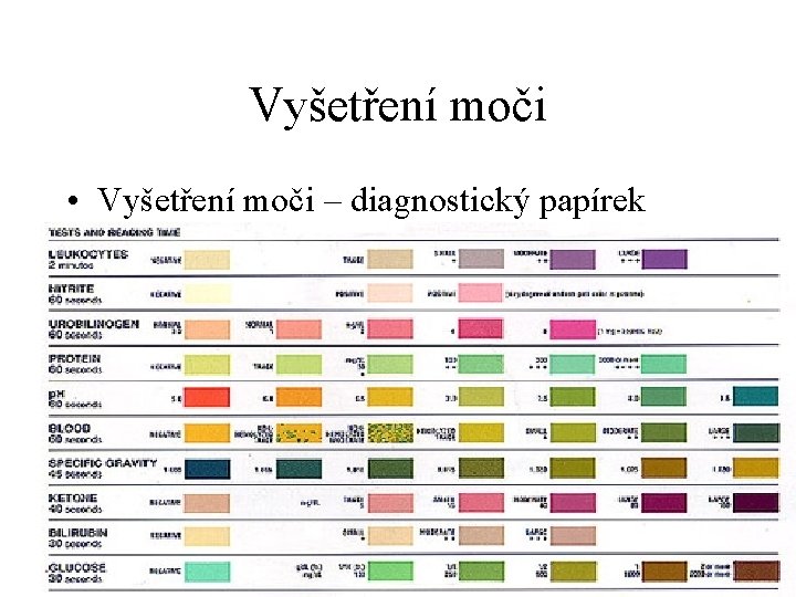 Vyšetření moči • Vyšetření moči – diagnostický papírek 