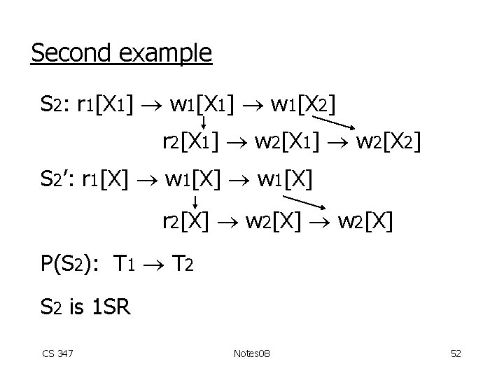 Second example S 2: r 1[X 1] w 1[X 2] r 2[X 1] w