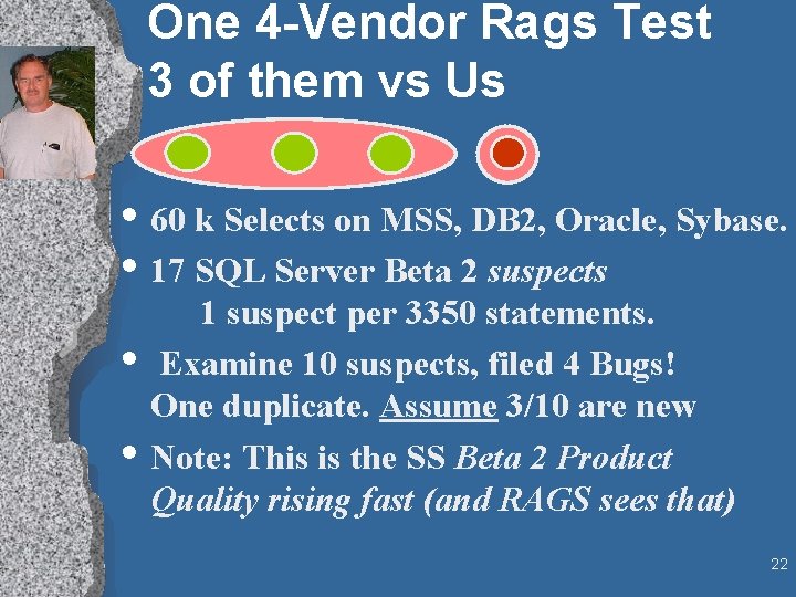 One 4 -Vendor Rags Test 3 of them vs Us • 60 k Selects