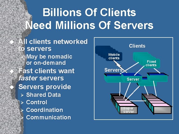 Billions Of Clients Need Millions Of Servers u All clients networked to servers Ø