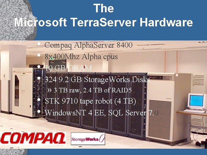 The Microsoft Terra. Server Hardware • Compaq Alpha. Server 8400 • 8 x 400