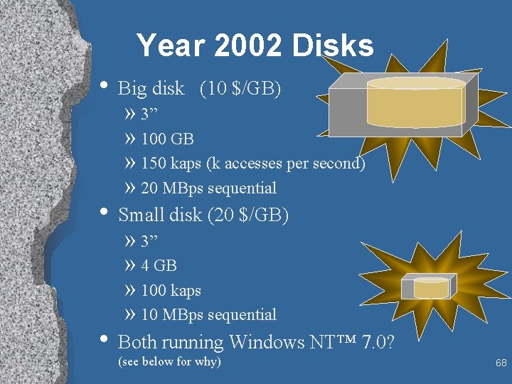 Year 2002 Disks • Big disk (10 $/GB) » 3” » 100 GB »