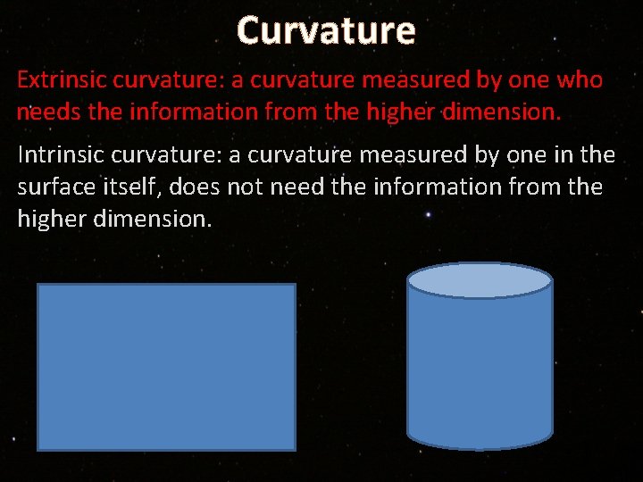 Curvature Extrinsic curvature: a curvature measured by one who needs the information from the