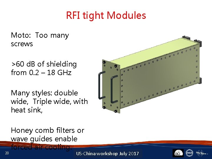 RFI tight Modules Moto: Too many screws >60 d. B of shielding from 0.