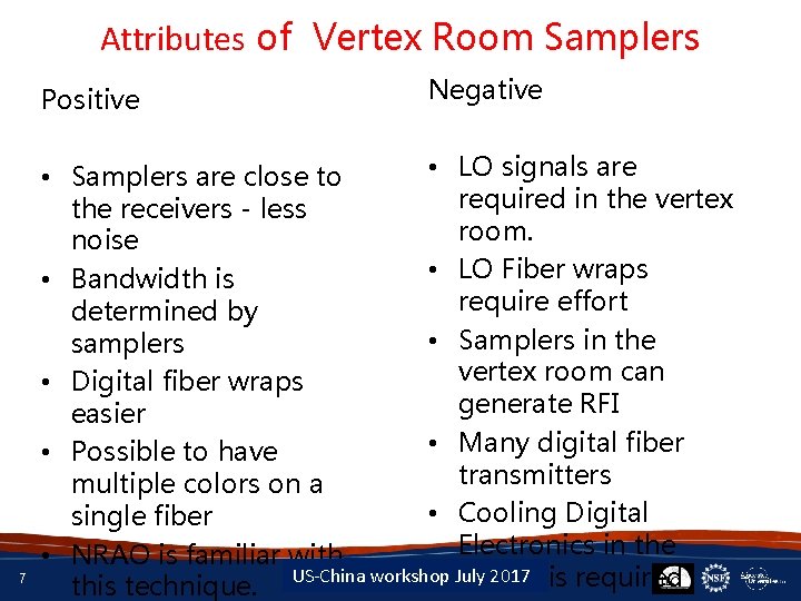 Attributes of Vertex Room Samplers Positive 7 Negative • LO signals are • Samplers