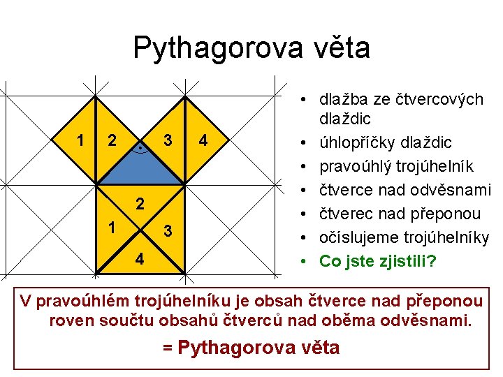 Pythagorova věta 1 2 3 2 1 3 4 4 • dlažba ze čtvercových