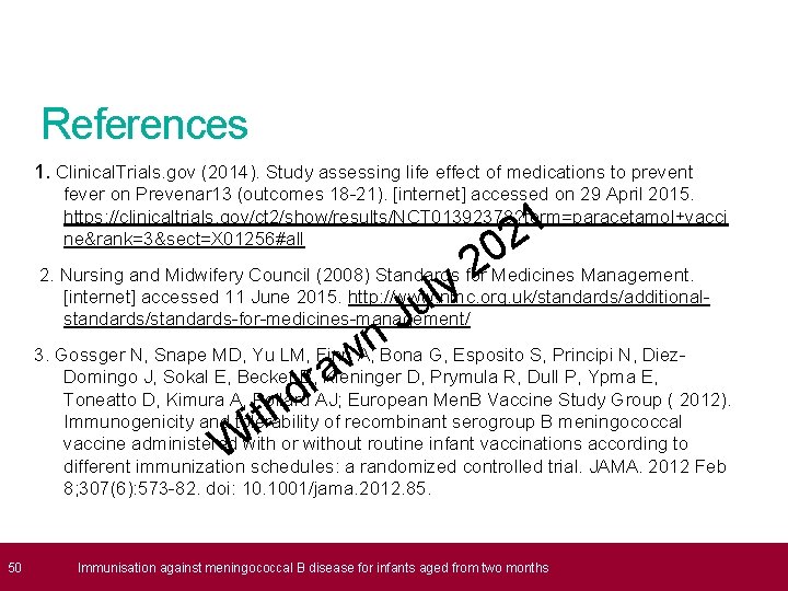 References 1. Clinical. Trials. gov (2014). Study assessing life effect of medications to prevent