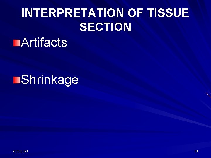 INTERPRETATION OF TISSUE SECTION Artifacts Shrinkage 9/25/2021 61 