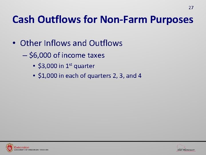 27 Cash Outflows for Non-Farm Purposes • Other Inflows and Outflows – $6, 000