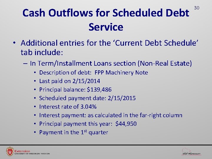 Cash Outflows for Scheduled Debt Service 30 • Additional entries for the ‘Current Debt