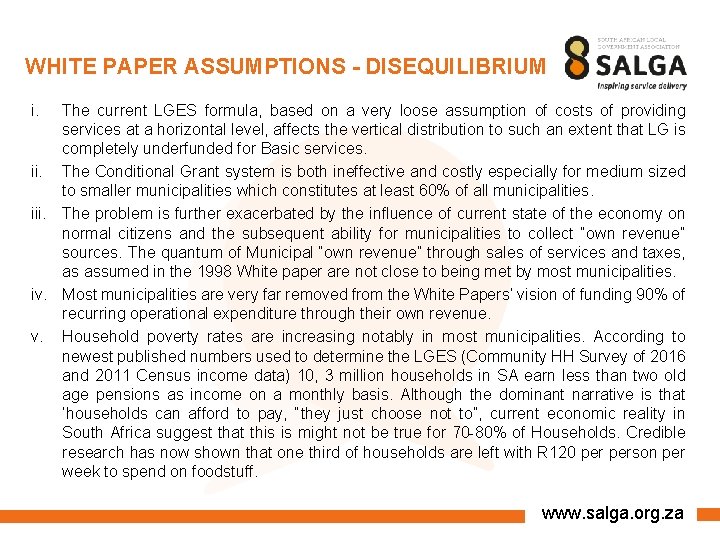 WHITE PAPER ASSUMPTIONS - DISEQUILIBRIUM i. The current LGES formula, based on a very