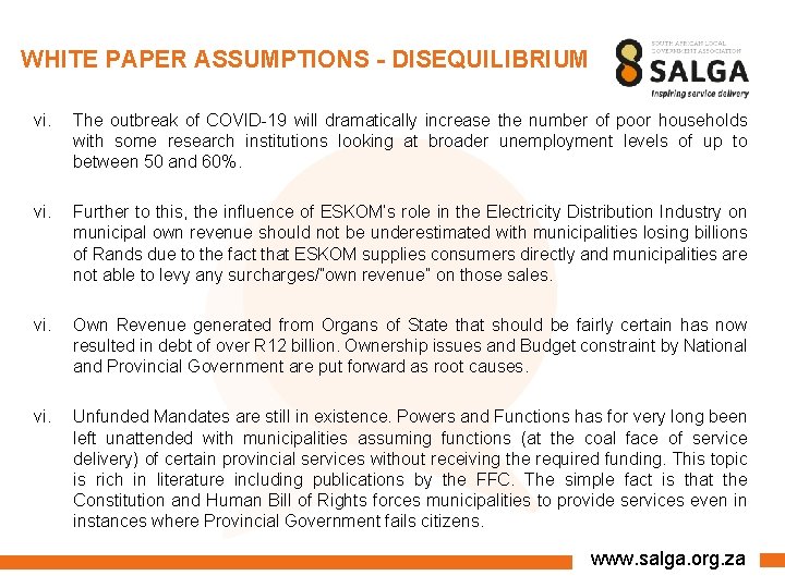 WHITE PAPER ASSUMPTIONS - DISEQUILIBRIUM vi. The outbreak of COVID-19 will dramatically increase the