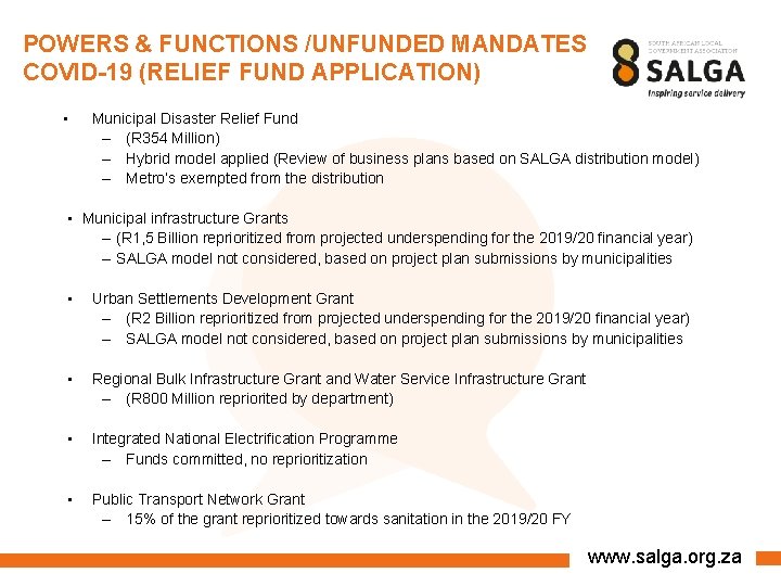 POWERS & FUNCTIONS /UNFUNDED MANDATES COVID-19 (RELIEF FUND APPLICATION) • Municipal Disaster Relief Fund