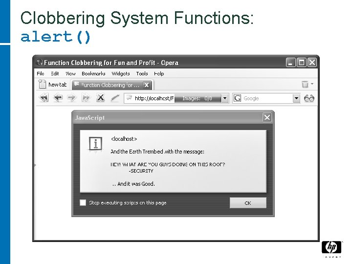 Clobbering System Functions: alert() 