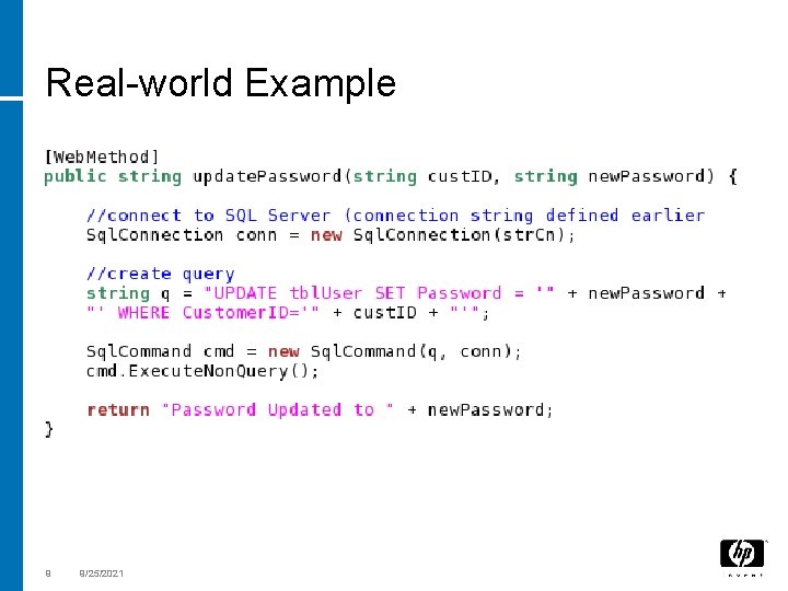 Real-world Example 9 9/25/2021 