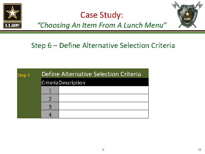 Case Study: “Choosing An Item From A Lunch Menu” Step 6 – Define Alternative