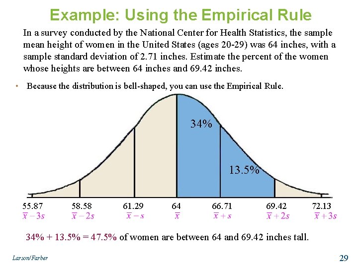 Example: Using the Empirical Rule In a survey conducted by the National Center for