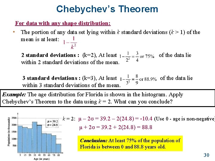 Chebychev’s Theorem For data with any shape distribution: • The portion of any data