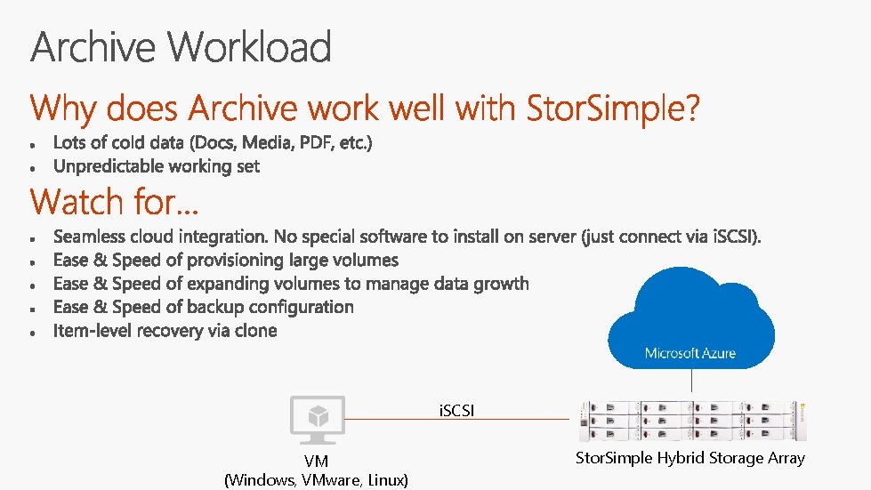 i. SCSI VM (Windows, VMware, Linux) Stor. Simple Hybrid Storage Array 