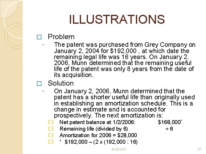 ILLUSTRATIONS � ◦ Problem The patent was purchased from Grey Company on January 2,