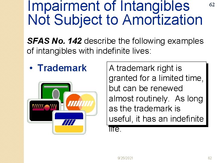 Impairment of Intangibles Not Subject to Amortization 62 SFAS No. 142 describe the following