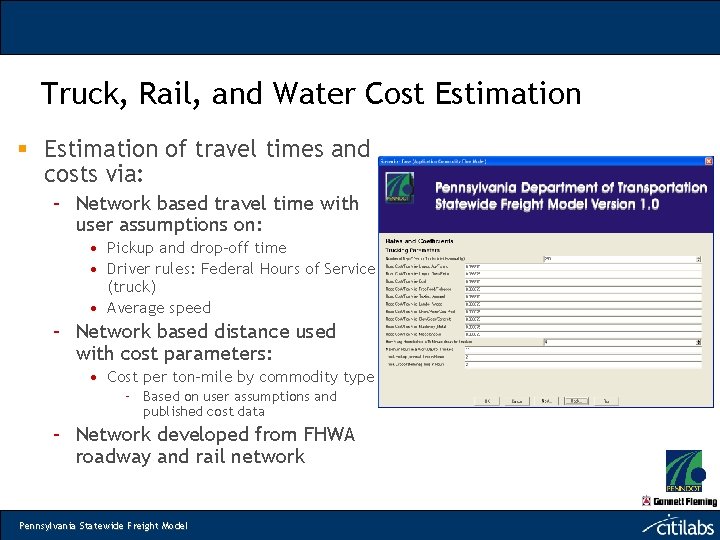 Truck, Rail, and Water Cost Estimation § Estimation of travel times and costs via:
