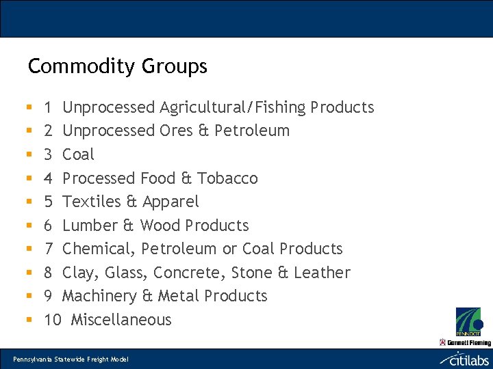 Commodity Groups § § § § § 1 Unprocessed Agricultural/Fishing Products 2 Unprocessed Ores