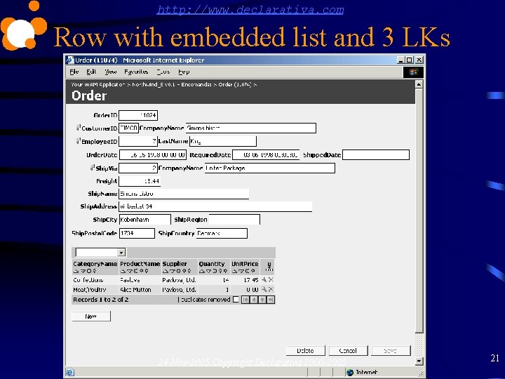 http: //www. declarativa. com Row with embedded list and 3 LKs 24 -Nov-2005 Copyright