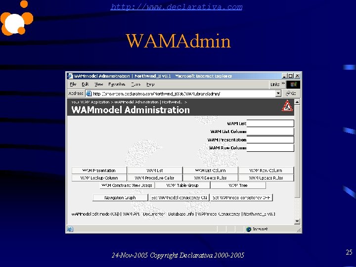http: //www. declarativa. com WAMAdmin 24 -Nov-2005 Copyright Declarativa 2000 -2005 25 