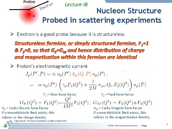 Lecture IB Nucleon Structure Probed in scattering experiments Ø Electron is a good probe