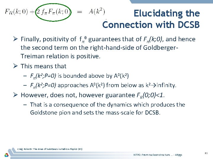 Elucidating the Connection with DCSB Ø Finally, positivity of fπ0 guarantees that of Fπ(k;