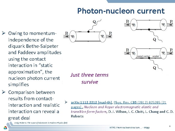 Photon-nucleon current Ø Owing to momentumindependence of the diquark Bethe-Salpeter and Faddeev amplitudes using