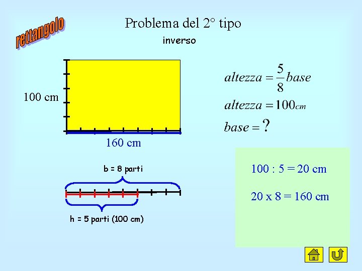 Problema del 2° tipo inverso 100 cm 160 cm b = 8 parti 100