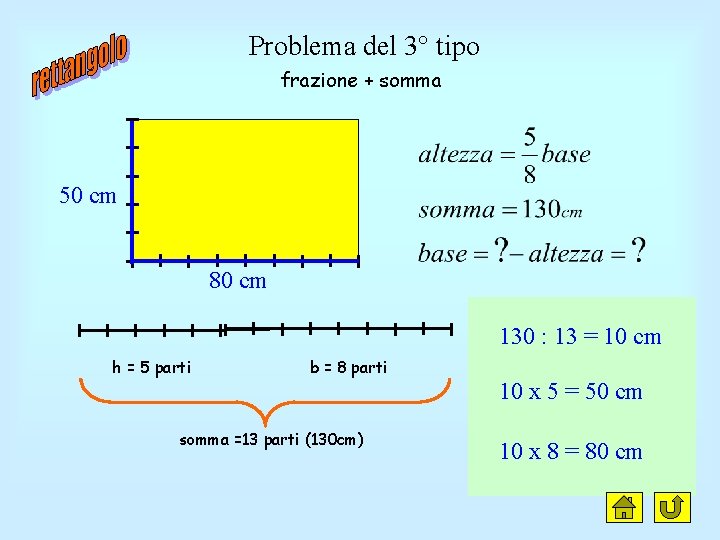 Problema del 3° tipo frazione + somma 50 cm 80 cm 130 : 13