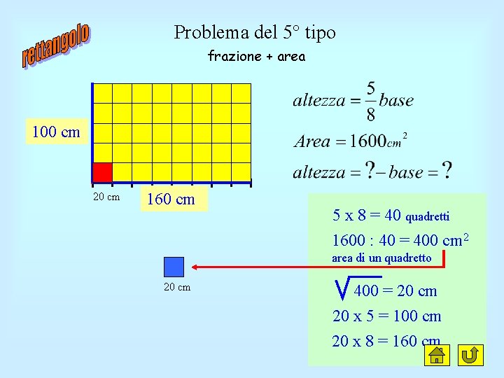Problema del 5° tipo frazione + area 100 cm 20 cm 8 segm. 160