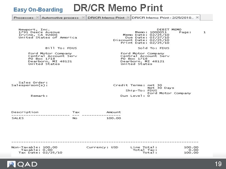 DR/CR Memo Print – 27. 15 DR/CR Memo Print Easy On-Boarding 19 