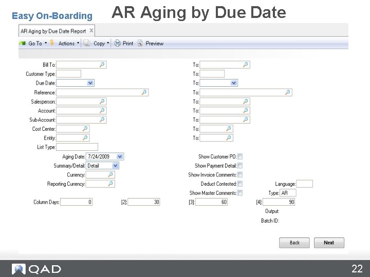 AR Aging Reports 27. 16/17/18 AR Aging by Due Date Easy On-Boarding 22 